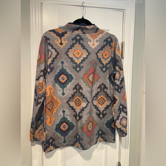 Trisha Tyler Size S Navy Blue Aztec Print Long Sleeve Mock Neck Stretch Top - Picture 8 of 11
